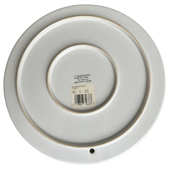 Vtg Sakura WARREN KIMBLE "Brandon Rose" Stoneware TRIVET White Roses in Vase - Picture 6 of 7